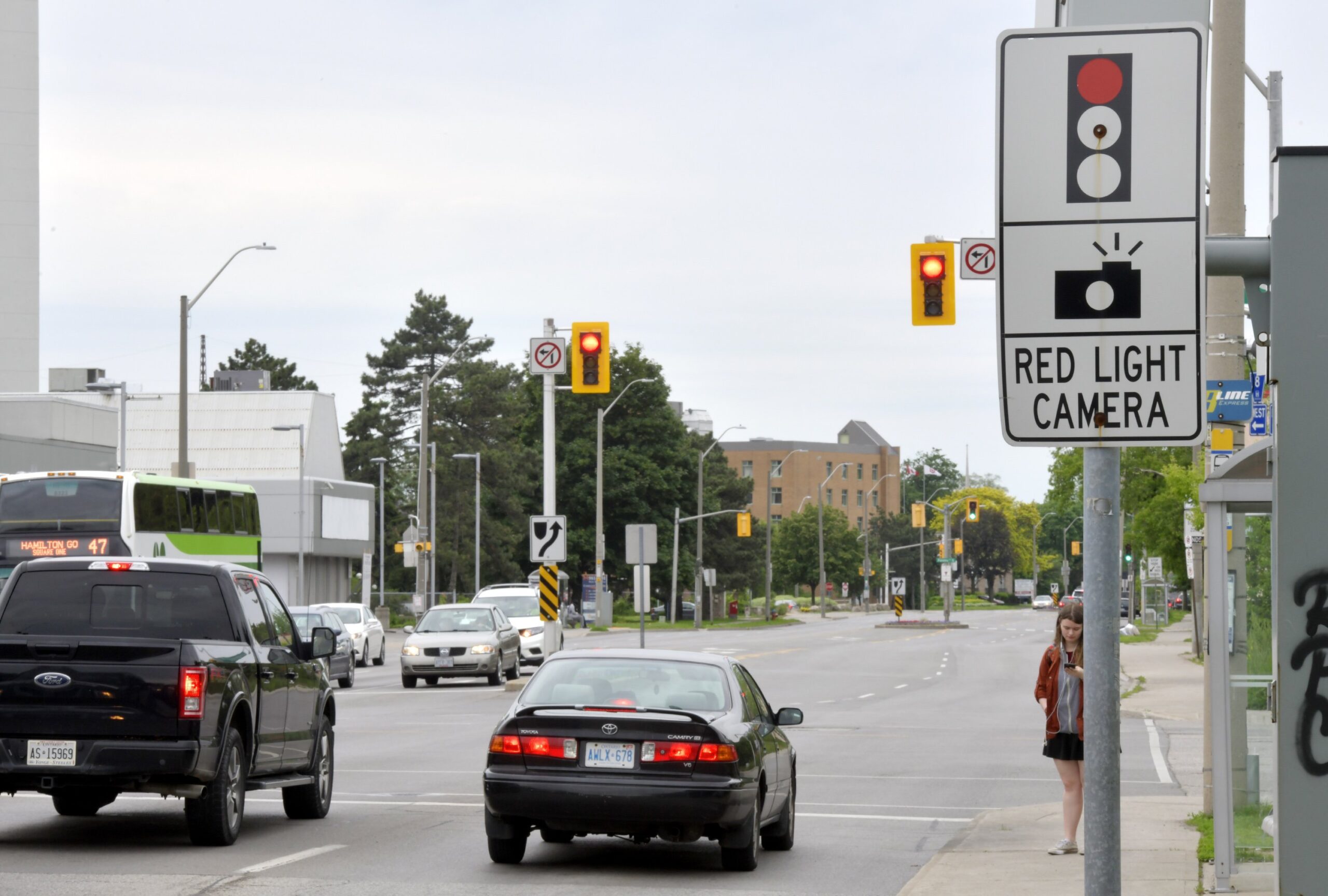 HAMILTON, ON- JUNE 15- Red light camera at Main Street West and Longwood Avenue in Hamilton,