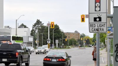 HAMILTON, ON- JUNE 15- Red light camera at Main Street West and Longwood Avenue in Hamilton,